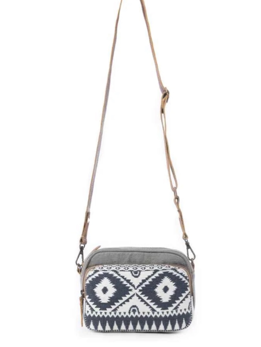 Myra Gray and White Aztec Crossbody Bag - Women's Shoulder Bag